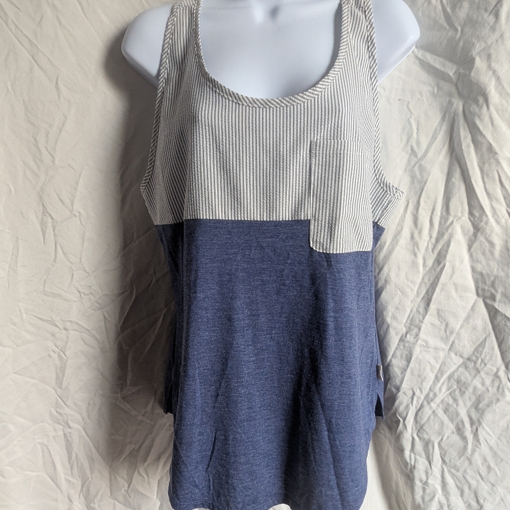 Magellan Outdoors Striped Blue and White Tank Top
